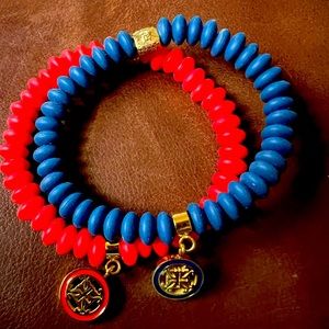 Rustic Cuff DUO. Red & Blue bracelets
